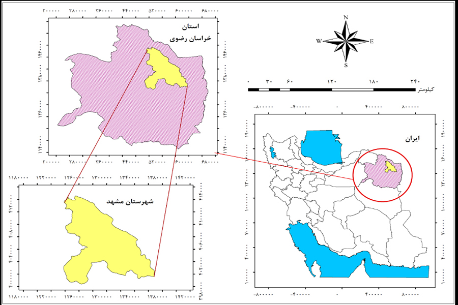 نقشه موقعیت شهرستان مشهد