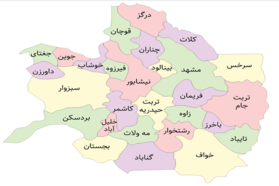 نقشه همسایه های شهرستان مشهد